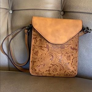 Tooled Vegan Leather Crossbody/Belt-Loop Bag.